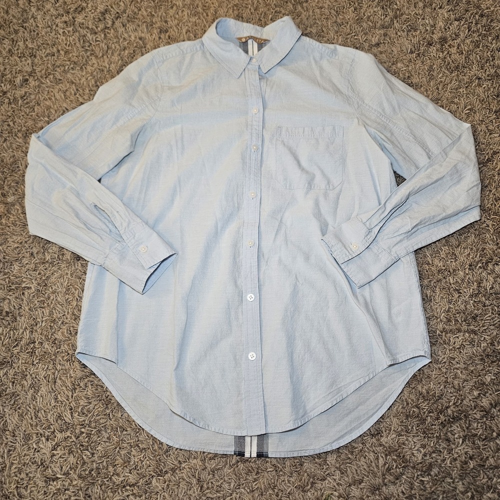 Athleta Blue Marinwood Stripe Back Button Down Shirt Cotton Blend Women's Size S
